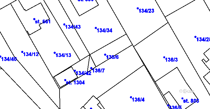 Parcela st. 136/6 v KÚ Rosice nad Labem, Katastrální mapa