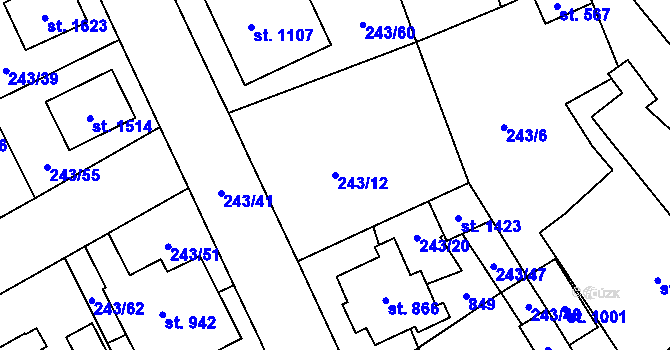 Parcela st. 243/12 v KÚ Rosice nad Labem, Katastrální mapa
