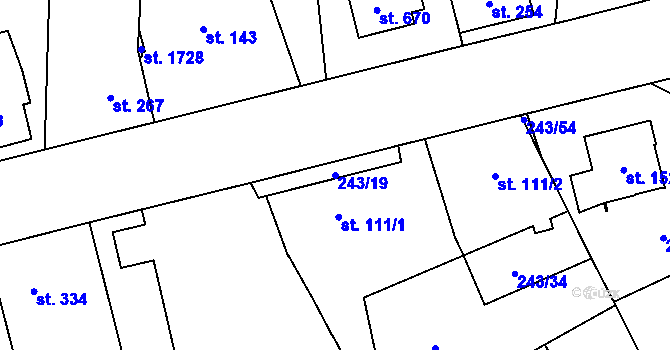 Parcela st. 243/19 v KÚ Rosice nad Labem, Katastrální mapa
