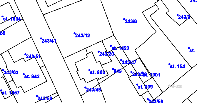 Parcela st. 243/20 v KÚ Rosice nad Labem, Katastrální mapa