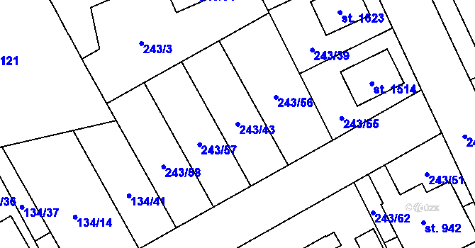 Parcela st. 243/43 v KÚ Rosice nad Labem, Katastrální mapa