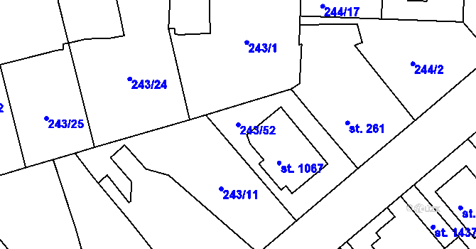 Parcela st. 243/52 v KÚ Rosice nad Labem, Katastrální mapa