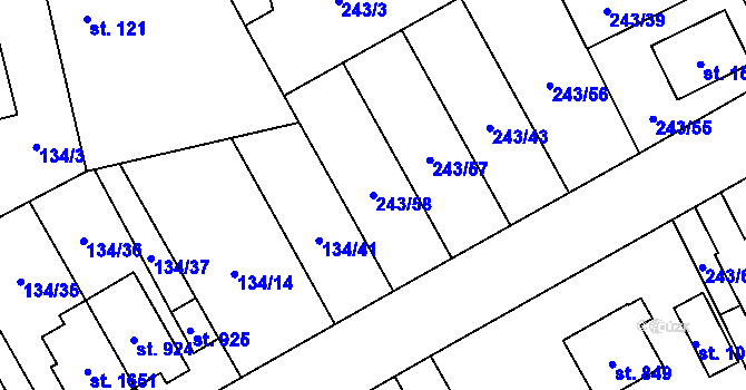 Parcela st. 243/58 v KÚ Rosice nad Labem, Katastrální mapa