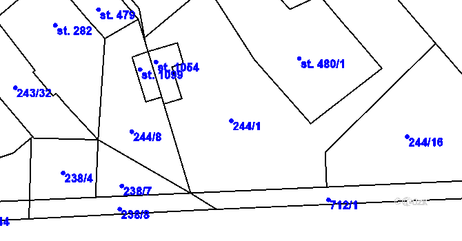 Parcela st. 244/1 v KÚ Rosice nad Labem, Katastrální mapa