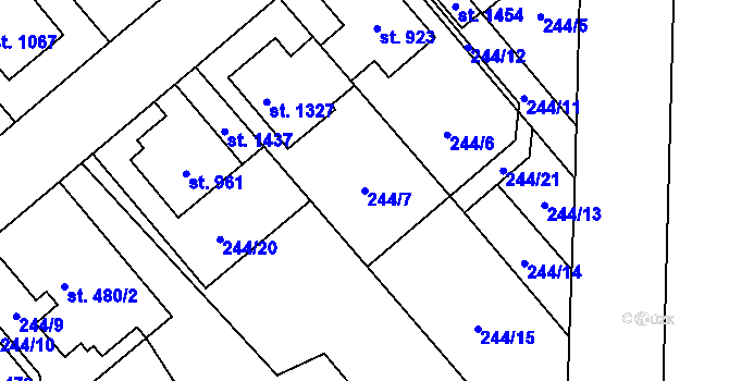 Parcela st. 244/7 v KÚ Rosice nad Labem, Katastrální mapa