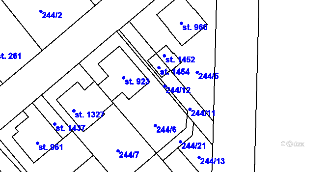 Parcela st. 244/12 v KÚ Rosice nad Labem, Katastrální mapa