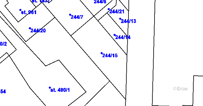 Parcela st. 244/15 v KÚ Rosice nad Labem, Katastrální mapa
