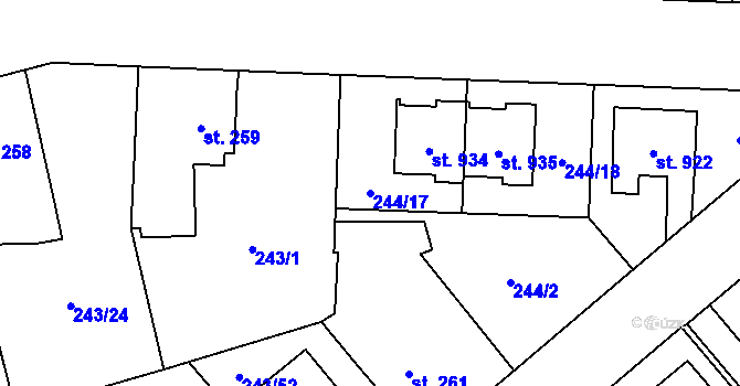 Parcela st. 244/17 v KÚ Rosice nad Labem, Katastrální mapa