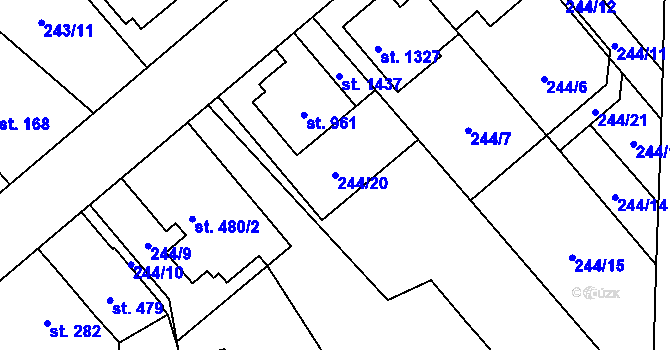 Parcela st. 244/20 v KÚ Rosice nad Labem, Katastrální mapa