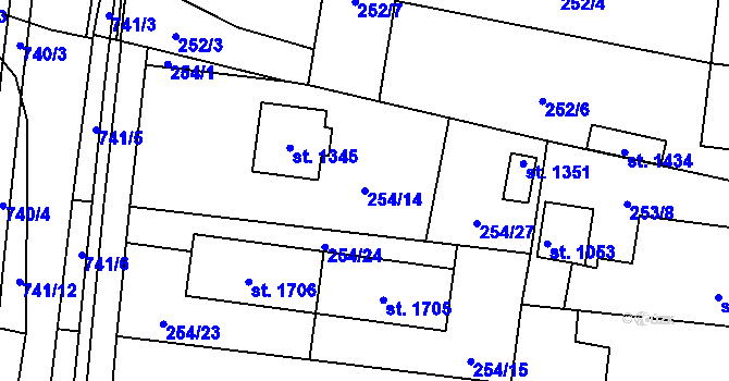 Parcela st. 254/14 v KÚ Rosice nad Labem, Katastrální mapa