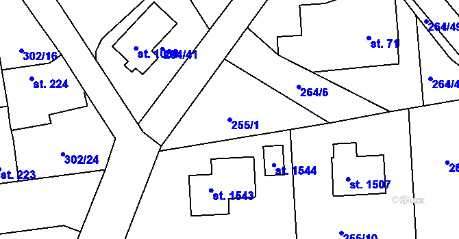 Parcela st. 255/1 v KÚ Rosice nad Labem, Katastrální mapa
