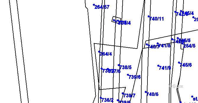 Parcela st. 264/4 v KÚ Rosice nad Labem, Katastrální mapa