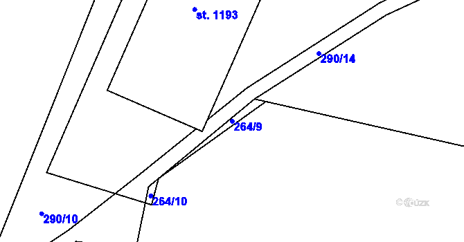 Parcela st. 264/9 v KÚ Rosice nad Labem, Katastrální mapa