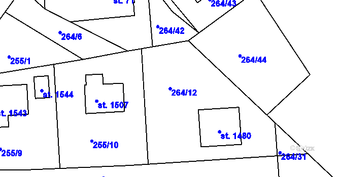 Parcela st. 264/12 v KÚ Rosice nad Labem, Katastrální mapa