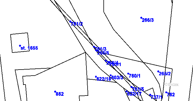 Parcela st. 266/5 v KÚ Rosice nad Labem, Katastrální mapa