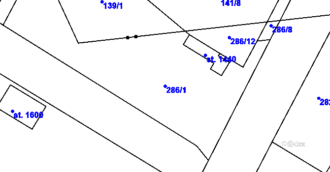 Parcela st. 286/1 v KÚ Rosice nad Labem, Katastrální mapa