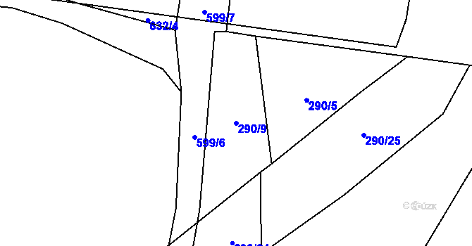 Parcela st. 290/9 v KÚ Rosice nad Labem, Katastrální mapa