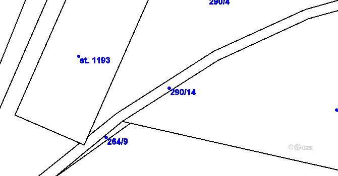 Parcela st. 290/14 v KÚ Rosice nad Labem, Katastrální mapa
