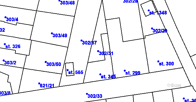 Parcela st. 302/31 v KÚ Rosice nad Labem, Katastrální mapa