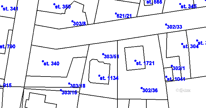Parcela st. 303/51 v KÚ Rosice nad Labem, Katastrální mapa