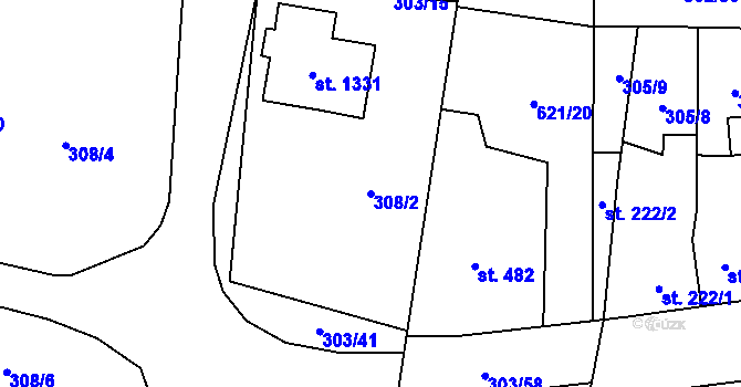Parcela st. 308/2 v KÚ Rosice nad Labem, Katastrální mapa