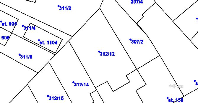 Parcela st. 312/12 v KÚ Rosice nad Labem, Katastrální mapa