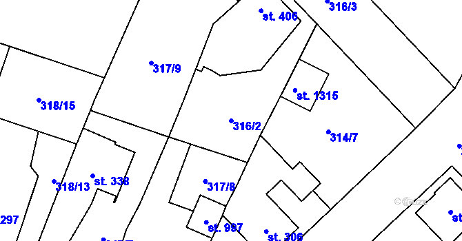 Parcela st. 316/2 v KÚ Rosice nad Labem, Katastrální mapa