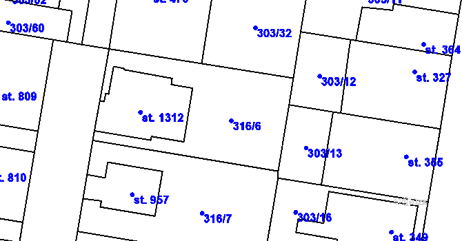 Parcela st. 316/6 v KÚ Rosice nad Labem, Katastrální mapa