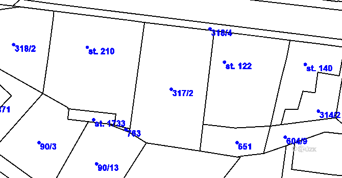 Parcela st. 317/2 v KÚ Rosice nad Labem, Katastrální mapa