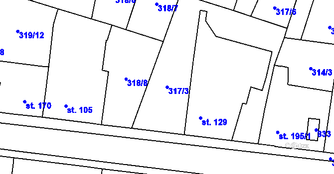 Parcela st. 317/3 v KÚ Rosice nad Labem, Katastrální mapa