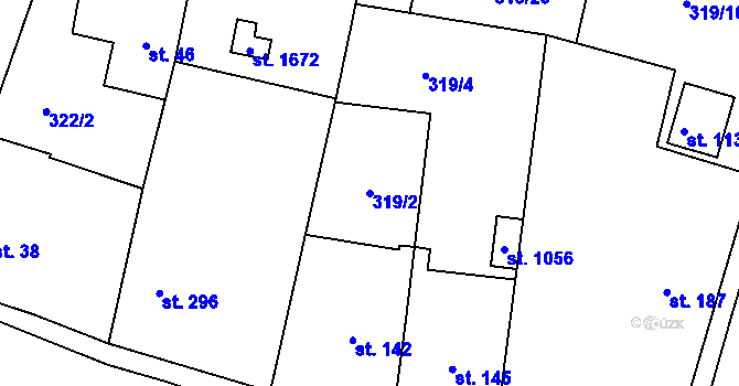 Parcela st. 319/2 v KÚ Rosice nad Labem, Katastrální mapa