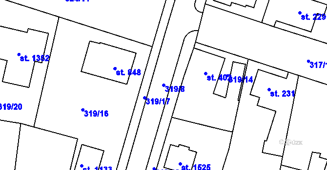 Parcela st. 319/8 v KÚ Rosice nad Labem, Katastrální mapa