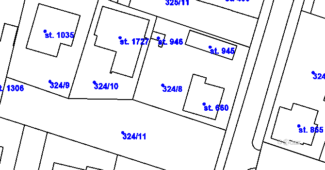 Parcela st. 324/8 v KÚ Rosice nad Labem, Katastrální mapa
