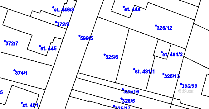 Parcela st. 325/6 v KÚ Rosice nad Labem, Katastrální mapa