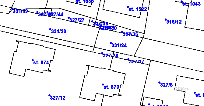 Parcela st. 327/28 v KÚ Rosice nad Labem, Katastrální mapa