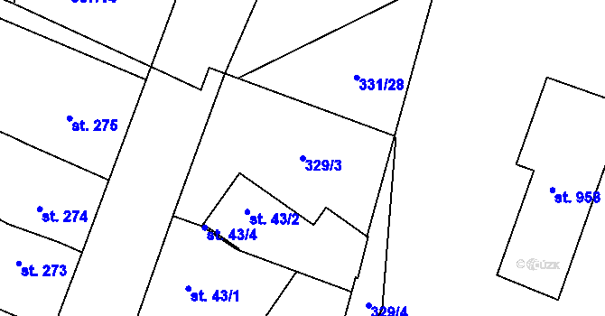 Parcela st. 329/3 v KÚ Rosice nad Labem, Katastrální mapa