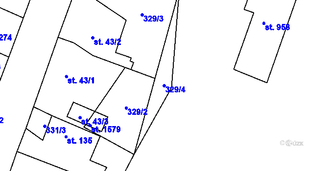 Parcela st. 329/4 v KÚ Rosice nad Labem, Katastrální mapa