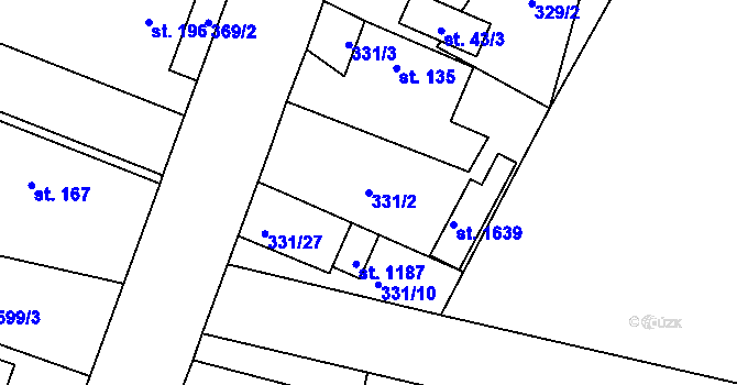 Parcela st. 331/2 v KÚ Rosice nad Labem, Katastrální mapa