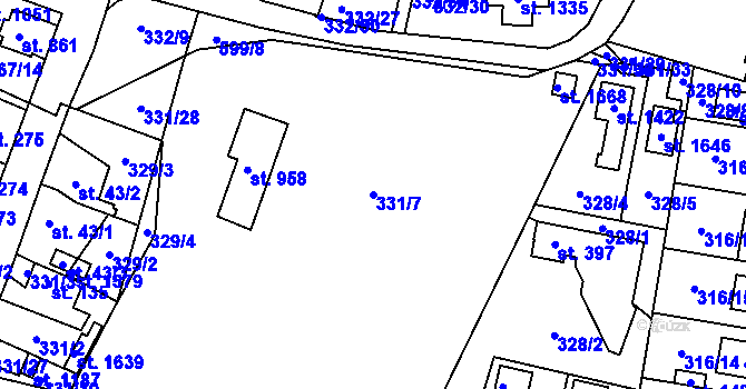Parcela st. 331/7 v KÚ Rosice nad Labem, Katastrální mapa