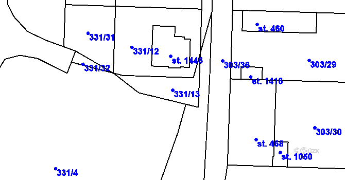 Parcela st. 331/13 v KÚ Rosice nad Labem, Katastrální mapa