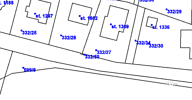 Parcela st. 332/27 v KÚ Rosice nad Labem, Katastrální mapa