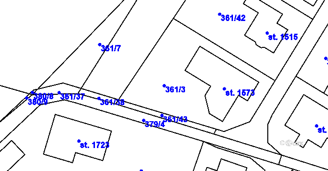 Parcela st. 361/3 v KÚ Rosice nad Labem, Katastrální mapa