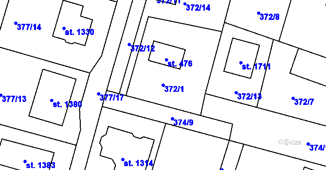 Parcela st. 372/1 v KÚ Rosice nad Labem, Katastrální mapa