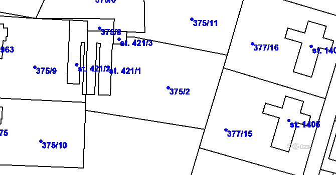 Parcela st. 375/2 v KÚ Rosice nad Labem, Katastrální mapa