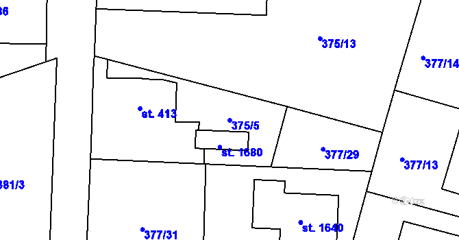 Parcela st. 375/5 v KÚ Rosice nad Labem, Katastrální mapa