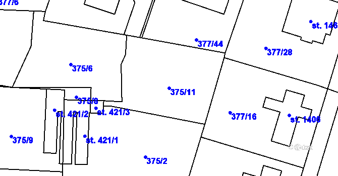 Parcela st. 375/11 v KÚ Rosice nad Labem, Katastrální mapa