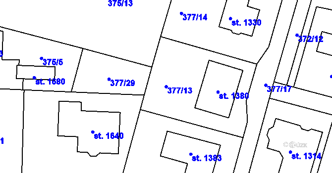 Parcela st. 377/13 v KÚ Rosice nad Labem, Katastrální mapa