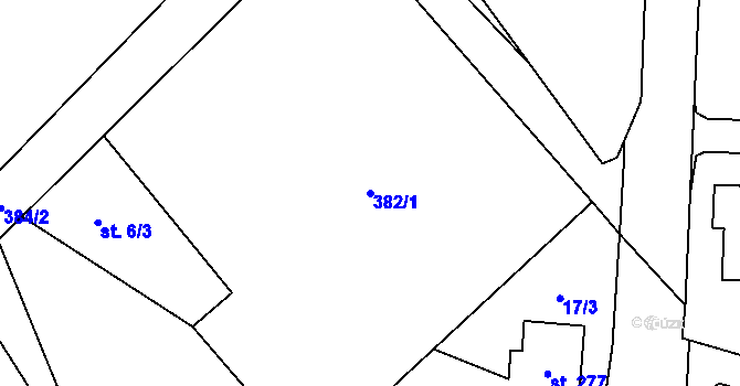 Parcela st. 382/1 v KÚ Rosice nad Labem, Katastrální mapa