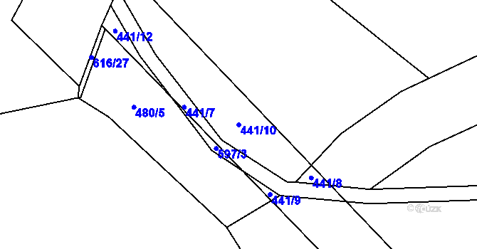 Parcela st. 441/10 v KÚ Rosice nad Labem, Katastrální mapa
