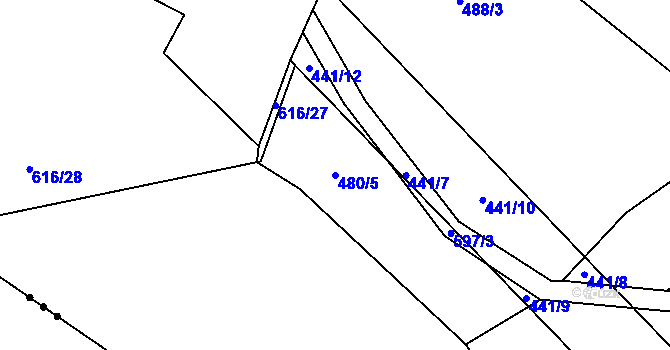 Parcela st. 480/5 v KÚ Rosice nad Labem, Katastrální mapa